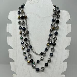 Cookie Lee 3 Strand Black & Clear Bead Necklace Size 16 Inches